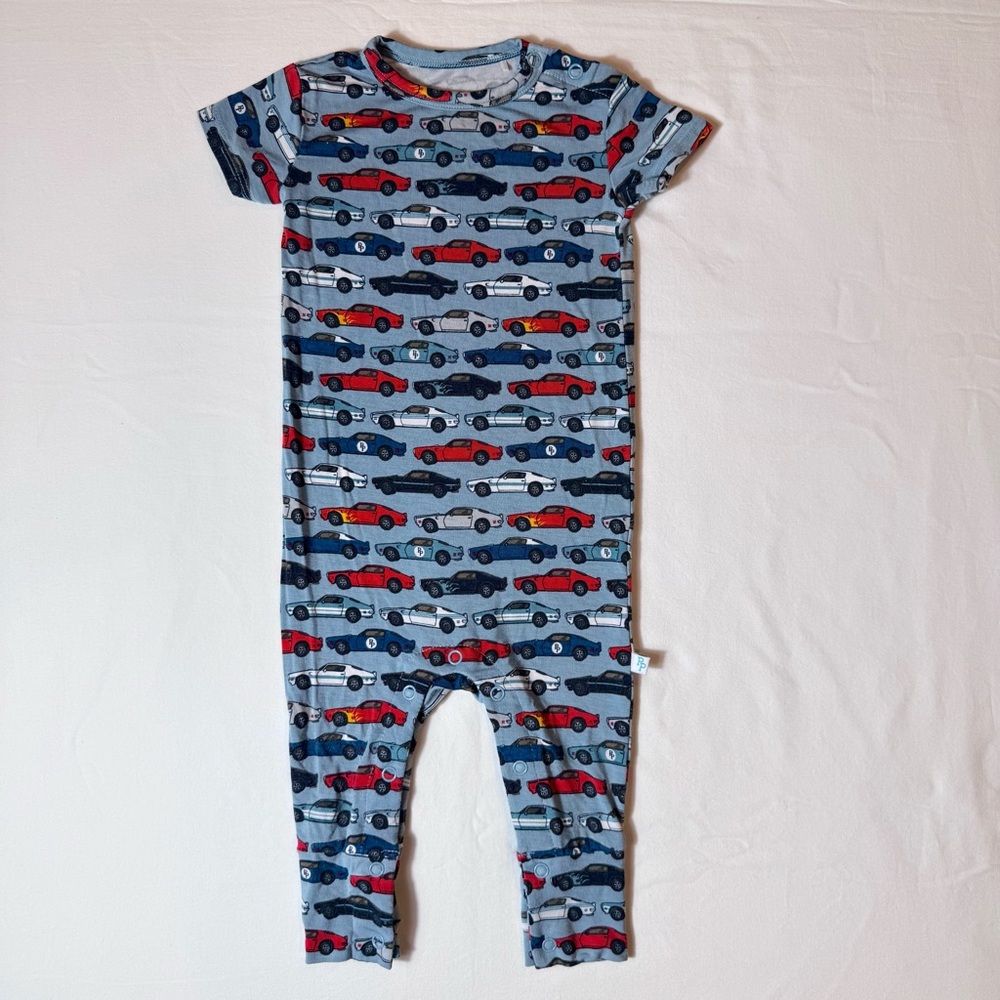 Posh Peanut Miles Short Sleeve Romper Boys 6-9M Race Cars Bamboo Spring Summer